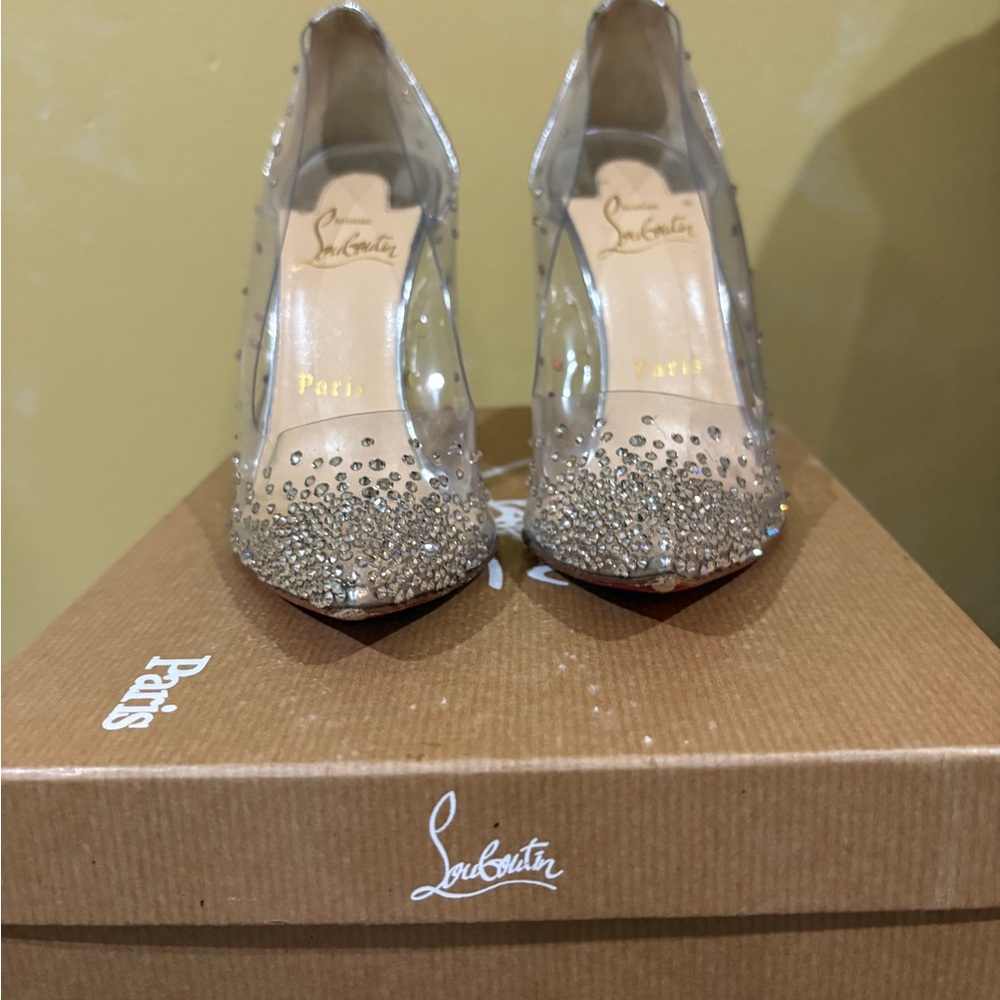 Christian Louboutin Clear PVC Pointed-Toe Crystal Pumps in Silver - Picture 2 of 3
